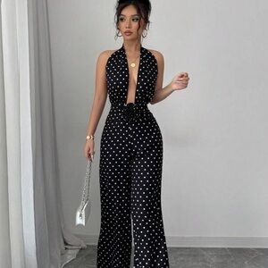 Raffinéa Women's Simple Tie-Back Spaghetti Strap Slim Fit Casual Jumpsuit